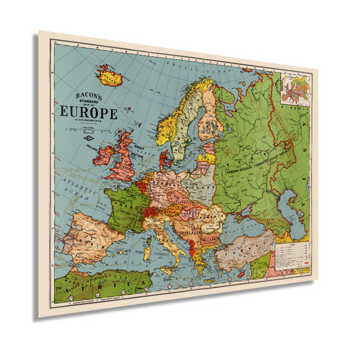 HISTORIX Vintage 1925 Map of Europe - 18x24 Inch Vintage Map Europe Wall Art - Bacon's Standard Map of Europe Poster - Vintage Europe Map Poster - Europe Decor Poster Map of Europe
