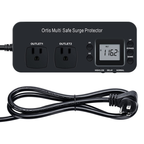 Refrigerator Surge Protector, Ortis Double Outlet RV Appliance Surge Protector with Time Delay & Real-Time Electricity Usage Monitor, Protects All Voltage Abnormalities