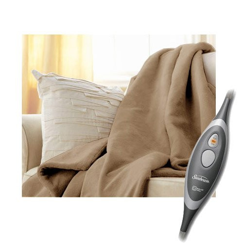 Sunbeam Microplush Electric Heated Throw Blanket in Mushroom Beige