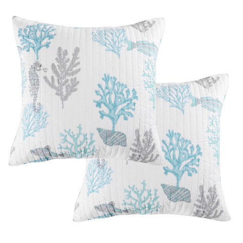 Levtex Home Cape Coral Euro Shams Set of 2, Cotton, White, Coastal