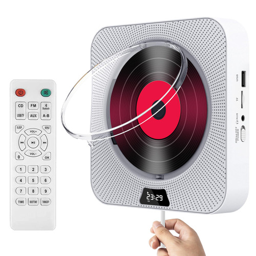 Portable Bluetooth CD Player,Wall Mountable CD Player for Home with Remote Control Dust Cover LCD Display Built-in HiFi Speakers FM Radio,Support CD/MP3/USB/TF/AUX Input Output (White)