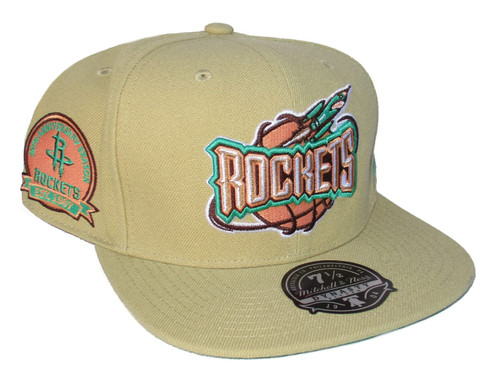 Mitchell & Ness Houston Rockets Side Patch HWC Malibu Sunrise Fitted 7 1/2 Hat - Khaki