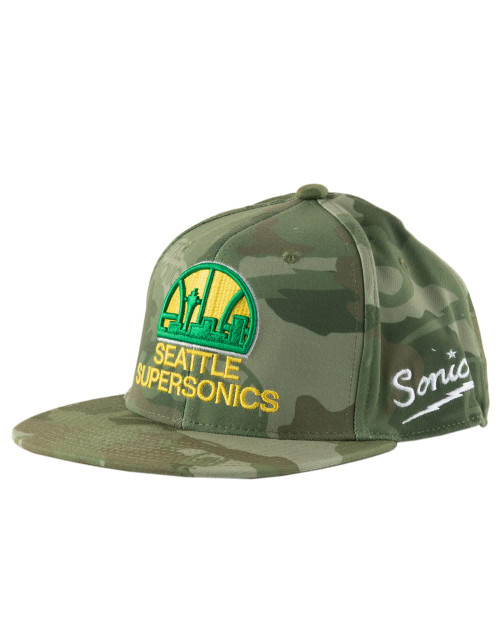 Mitchell & Ness Seattle Supersonics Sonics Tonal Camo Stretch Flex Fitted Size Large/X-Large Hat Cap - Green