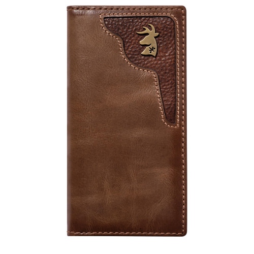 HoJ Co. Deer Ornament Long Bifold Men's Wallet | Rodeo Wallet | Premium Full Grain Leather | Deer Hunter Gift | Brushed Brass Deer Ornament