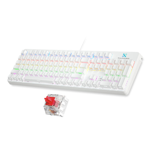 Mechanical Gaming Keyboard with Quiet Red Switch, 104-Key Full Size RGB Backlit Keyboard, Side Engraved Keycaps, Full Anti-Ghosting, Wired Ergonomic Computer Keyboard for PC Laptop Mac Gamer, White Mechanical Gaming Keyboard with Quiet Red Switch, 104-Key Full Size RGB Backlit Keyboard, Side Engraved Keycaps, Full Anti-Ghosting, Wired Ergonomic Computer Keyboard for PC Laptop Mac Gamer, White