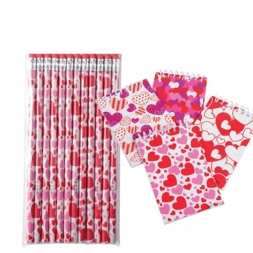24 Sets Valentine Heart Notepads With Wooden Heart Pencils Valentine's Day Classroom Exchanges From Teachers Bulk Pack