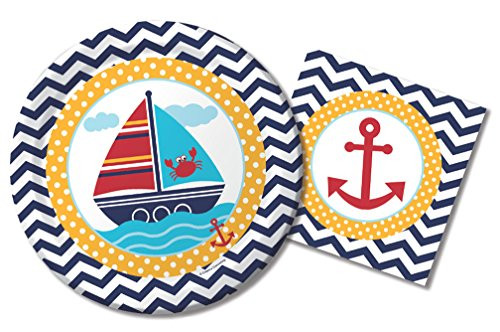 Ahoy Matey! Nautical Themed Luncheon Napkins & Plates Party Kit for 8