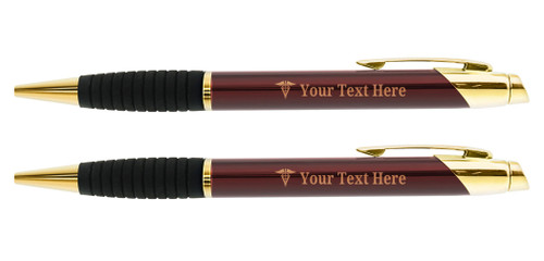 Vet Gifts Veterinarian Symbol Vet Tech Gifts Engraved Burgundy Rotating 2-Pack Custom Pen Gift Set