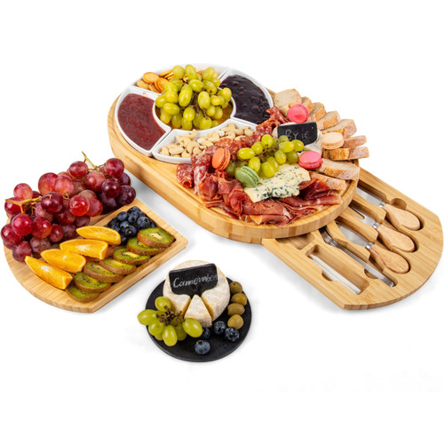 Maxboro Large Charcuterie Board Set, for Mom from Daughter Son, Premium Round Bamboo Cheese Board and Knife Set, Cool Meat & Cheese Platter Tray, House Warming Gifts for New Home Maxboro Large Charcuterie Board Set, for Mom from Daughter Son, Premium Round Bamboo Cheese Board and Knife Set, Cool Meat & Cheese Platter Tray, House Warming Gifts for New Home