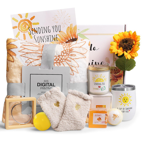 Sending Sunshine Gift,10pcs Get Well Soon Gifts for Women Care Package Sunflower Gifts Basket Unique Birthday Gifts Box with Inspirational Blanket Jar Candle for Thinking of You Sister Best Friend Sending Sunshine Gift,10pcs Get Well Soon Gifts for Women Care Package Sunflower Gifts Basket Unique Birthday Gifts Box with Inspirational Blanket Jar Candle for Thinking of You Sister Best Friend