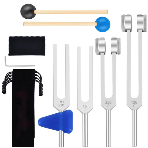 EASTROCK Tuning Fork Set for Music, Therapy & Yoga - 4pcs Tuned Forks (MI 528 hz, 128 hz, 256 hz, 512 hz) for Sound Healing, Meditation & Energy Work