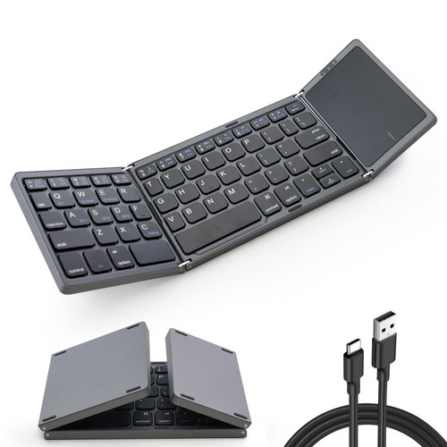 MESWAO Foldable Bluetooth Keyboard, Portable Keyboard with Touchpad (Sync up to 3 Devices), USB Rechargeable Wireless Bluetooth Keyboard for Android/Windows/iOS/Tablet & Laptop