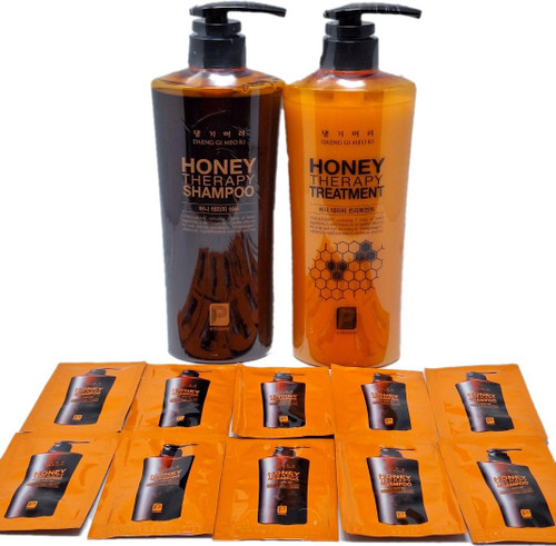 Daeng Gi Meo Ri - Honey Therapy Shampoo 16.9 FL. OZ/500ml and Treatment 16.9 FL. OZ/500ml Set with 10 samples 7ml. Daeng Gi Meo Ri - Honey Therapy Shampoo 16.9 FL. OZ/500ml and Treatment 16.9 FL. OZ/500ml Set with 10 samples 7ml.