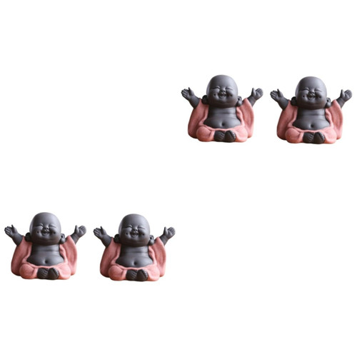 ERINGOGO 4 Pcs Tea Pet Ornament Cute Baby Buddha Statue Miniature Buddha Figurine Little Monk Figurine Mini Monk Ornaments Tea Tray Pet Chinese Decor Buddha Sculpture Doll Purple Clay