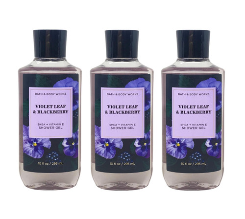 Bath & Body Works Violet Leaf & Blackberry 3 Pack Shea + Vitamin E Shower Gel Bundle - 10 fl oz / 295 mL each