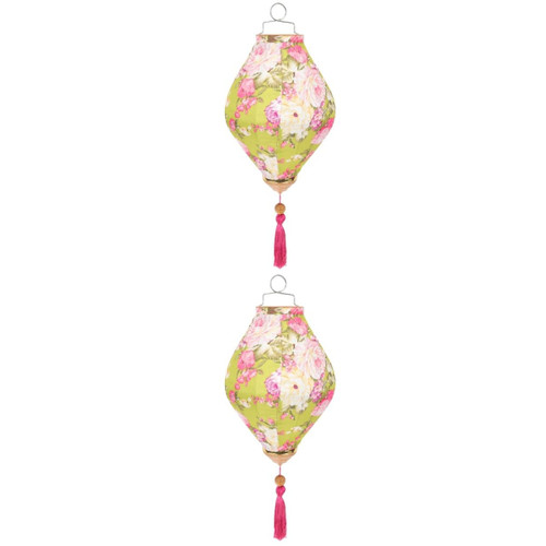 DOITOOL 2pcs New Year Lantern Vietnam Hoi an Silk Lanterns Fall Lantern Flower Lantern Red Lanterns Vintage Fabric Lanterns Floral Cloth Lanterns Japanese Lamps Iron Chinese Triangle