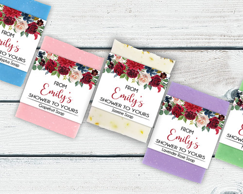 Burgundy Floral Soap Favors, Choose Quantity and Soap Color, Mini Soap Favors for Baby or Bridal Shower