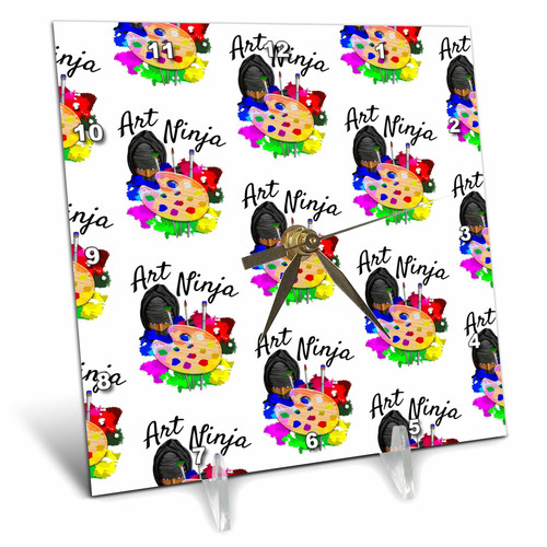 3dRose Fun Art Ninja with Art Palette and Paint Brushes Pattern. - Desk Clocks (dc_351521_1)