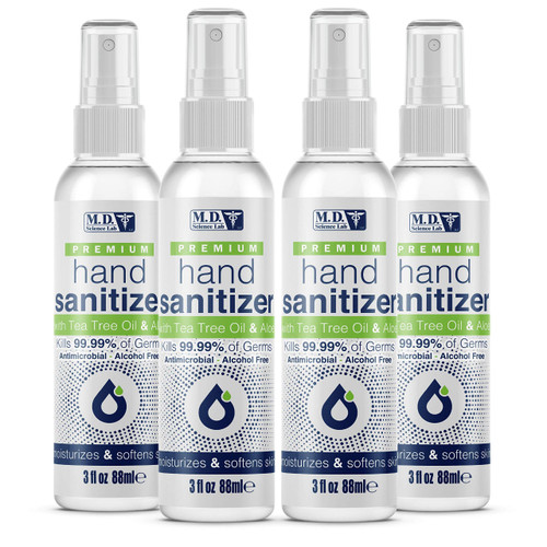 M.D. Science Premium Alcohol Free Hand Sanitizer with Benzalkonium Chloride, Tea Tree Oil and Aloe Vera, 3 fl Oz. (Pack of 4) M.D. Science Premium Alcohol Free Hand Sanitizer with Benzalkonium Chloride, Tea Tree Oil and Aloe Vera, 3 fl Oz. (Pack of 4)
