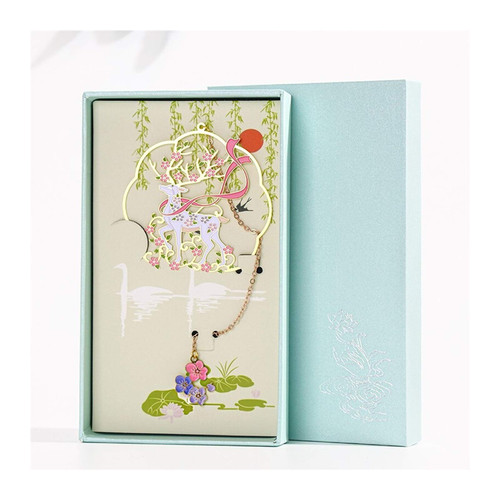 QTBH Handmade Bookmark Metal Bookmarks Creative Brass Antique Bookmark with Exquisite Pendant Ideal Gift for Book Lovers Readers Home School Office Supplies Carved Hollow Bookmark