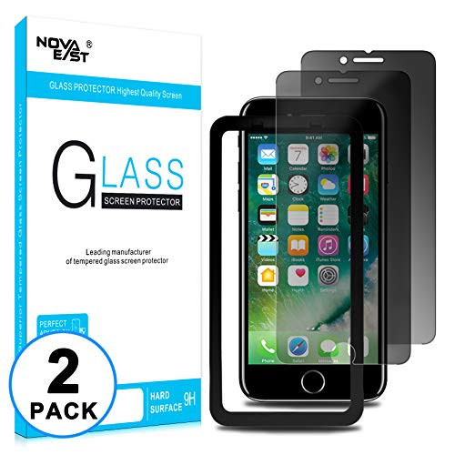 Novaeast Privacy Screen Protector for iPhone 7 and iPhone 8, Anti Spy Tempered Glass with Easy Install Frame, Anti Scratch, Lifetime Replacement, 4.7-inch, 2 Pack