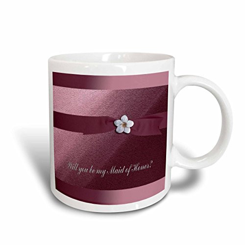 3dRose mug_49121_1 Maid of Honor, Rose Pink Ribbon with Flower Ceramic Mug, 11-Ounce