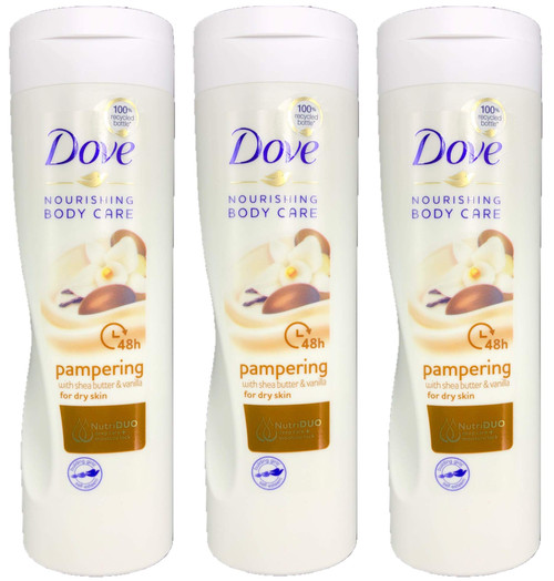Dove Purely Pampering Nourishing Lotion with Shea Butter and Warm Vanilla 250ml Pack of 3 Dove Purely Pampering Nourishing Lotion with Shea Butter and Warm Vanilla 250ml Pack of 3