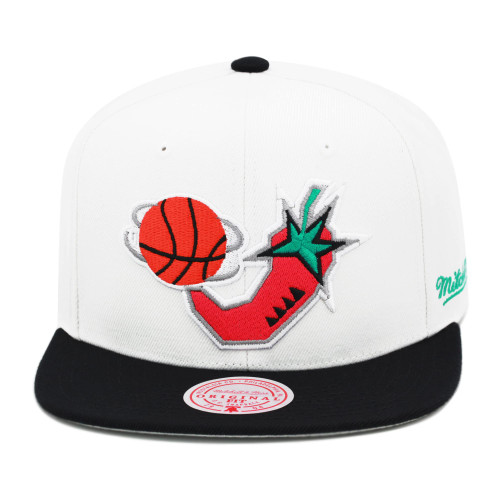 Mitchell & Ness NBA 96 All Star Game Snapback Hat Adjustable Cap - White/Black/Pink Pepper/San Antonio Spurs Mitchell & Ness NBA 96 All Star Game Snapback Hat Adjustable Cap - White/Black/Pink Pepper/San Antonio Spurs
