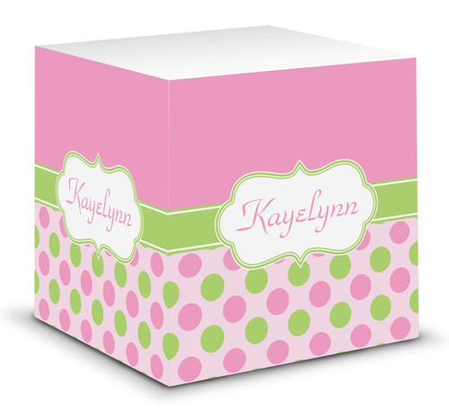 Personalized Pink & Green Dots Sticky Note Cube