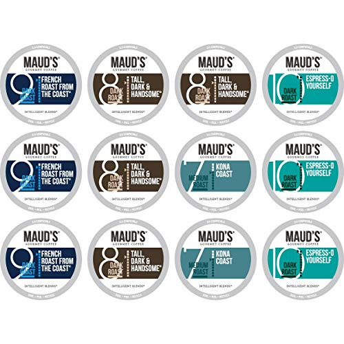 Maud's Dark Roast Coffee Sample Pack, 12ct. Recyclable Single Serve Arabica Coffee Pods; K-Cup Compatible Including 2.0