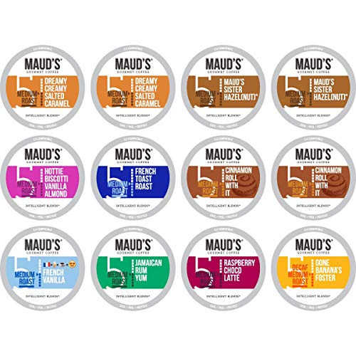 Maud's Flavored Coffee Sample Pack, 12ct. Recyclable Single Serve Arabica Coffee Pods; K-Cup Compatible Including 2.0