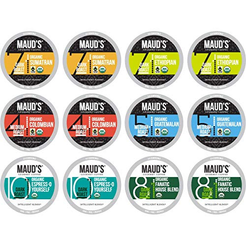 Maud's Organic Coffee Sample Pack, 12ct. Recyclable Single Serve Arabica Coffee Pods; K-Cup Compatible Including 2.0