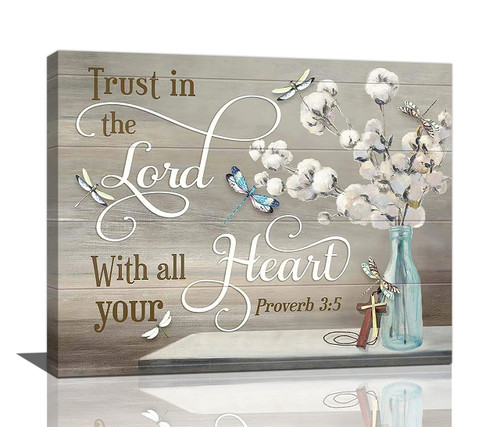Christian Bible Verse Wall Art Religious Pictures Wall Decor Scripture Lord Canvas Farmhouse Cotton Painting Modern Decoration Artwork for Bathroom Living Room Bedroom Office Kitchen Framed 20"x16"