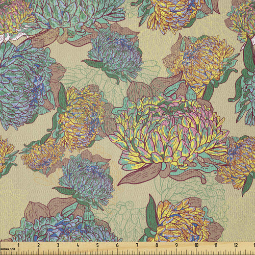 Lunarable Paint Fabric by The Yard, Abstract Floral Pattern with Sixties Inspired Psychedelic Palette Vintage Arrangement, Stretch Knit Fabric for Clothing Sewing and Arts Crafts, 3 Yards, Multicolor