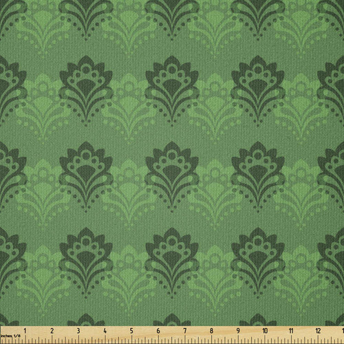 Lunarable Emerald Fabric by The Yard, Abstract Floral Arrangement Green Color Palette Curves Dots Shaped Petals, Stretch Knit Fabric for Clothing Sewing and Arts Crafts, 3 Yards, Fern Green Emerald