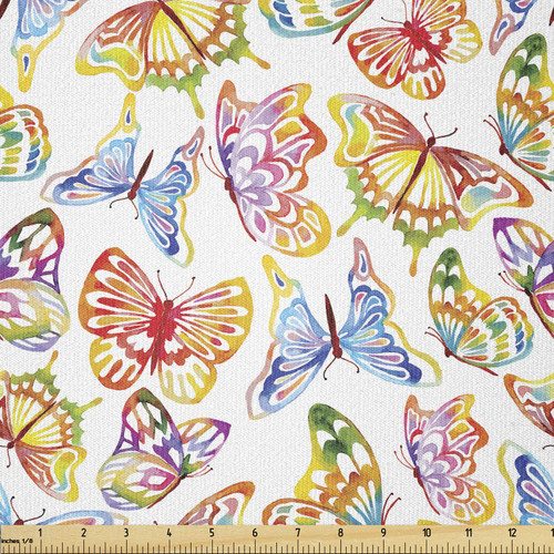 Ambesonne Butterfly Fabric by The Yard, Vibrant Animals Psychedelic Sixties Inspired Color Palette Nature Illustration, Stretch Knit Fabric for Clothing Sewing and Arts Crafts, 3 Yards, Multicolor