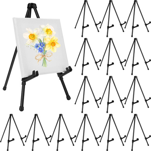 15 Pcs Tabletop Display Easels 14" High Black Steel Table Top Easels Adjustable Portable Tripod Easels for Canvas, Paintings, Signs, Posters Display, Wedding Signs, Holds 5 Lbs
