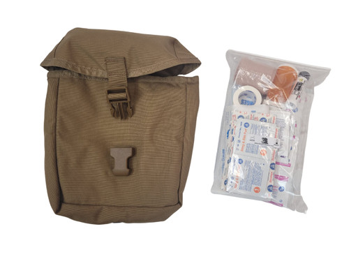 Previously Issued Coyote MOLLE Improved First-Aid Kit (IFAK) Pouch with Insert and (New) First aid Supplies