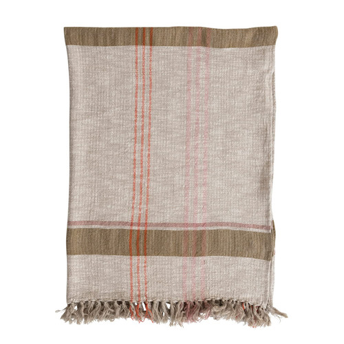 Creative Co-Op Woven Cotton and Linen Plaid Fringe Blanket Throw, Single, Multicolor Creative Co-Op Woven Cotton and Linen Plaid Fringe Blanket Throw, Single, Multicolor