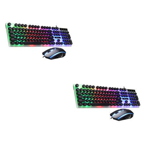 UKCOCO 2pcs Wired Computer Keyboard and Mouse Computer Wired Keyboard Colorful Keyboard Backlit 7-Colors Keyboard Computer Keyboard Mouse Corded Mouse Keyboard Wired Combination G21 USB