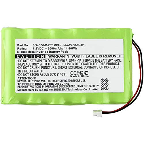 Synergy Digital Alarm System Battery, Compatible with DSC 3G4000-BATT, 6PH-H-AA2200-S-J26 Alarm System Battery (7.2V, Ni-MH, 2000mAh)