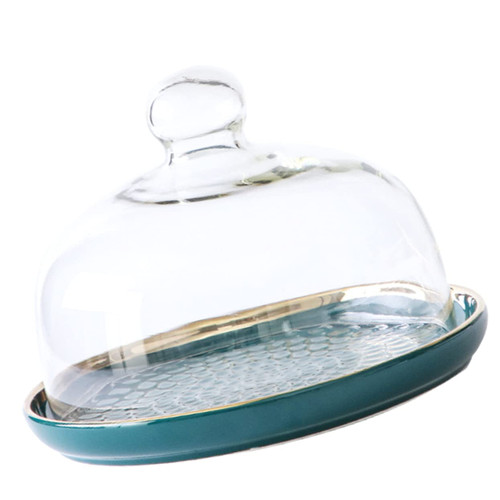 BRIGHTFUFU Ceramic Cake Pan Mini Server Dome Cake Pan Mini Plates Display Cover Glass Cake Dessert Dome with Base Appetizer Serving Tray Elegant Display Plate Dessert Cake Dome Food Cake Dome