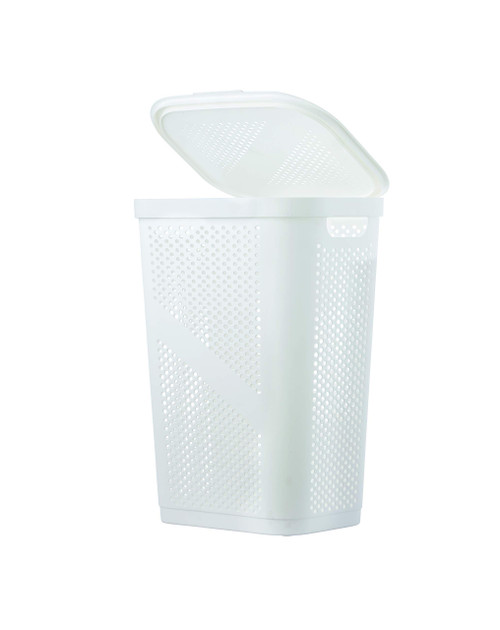 Superio Superio Perforated Plastic Laundry Hamper, 60 Liter, Dotted Design (White)