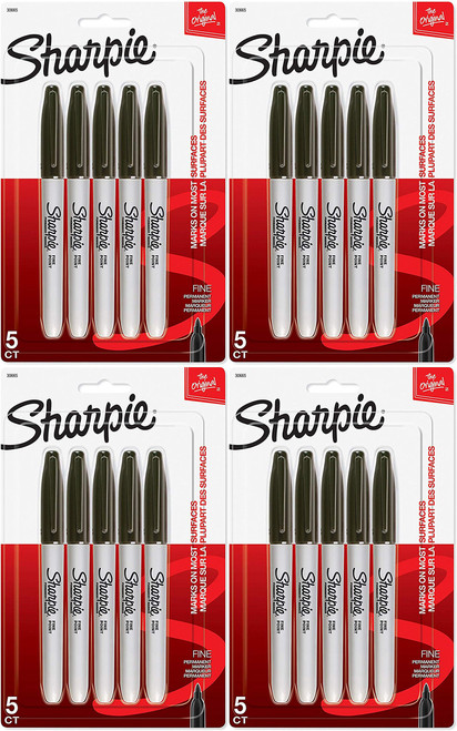 Sharpie Permanent Marker, Fine Point, Black, 4 Pack of 5