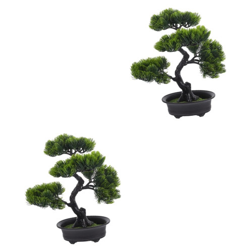 VOSAREA 2pcs Artificial Potted Plant Artificial Plant Bonsai Potted Pine Plant House Plants Fake House Plant Air Plants Welcoming Pine Tree Zen Desktop Greenery Accessories Abs Indoor