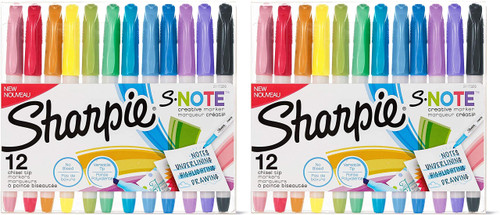 Sharpie S-Note Creative Markers, Highlighters, Assorted Colors, Chisel Tip, 12 Count Pack of 2