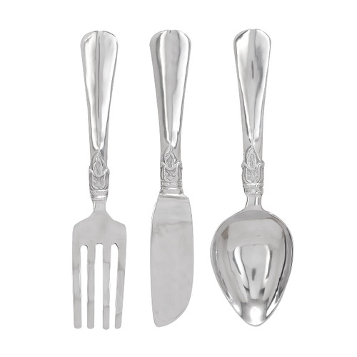 Deco 79 Aluminum Utensils Knife, Spoon and Fork Wall Decor, Set of 3 7"W, 23"H, Silver