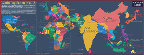 60x24in World Population Cartogram Map ?Coated Paper?