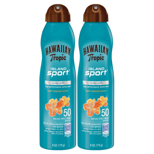 Hawaiian Tropic Sunscreen Island Sport Broad Spectrum Sunscreen Spray, SPF 50, 6 Ounce - Twin Pack