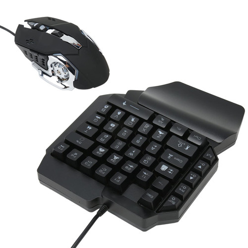 Half Hand Gaming Keyboard Mouse Combo, Wired Mechanical RGB LED Backlit Half Keyboard, Mouse and Keyboard with Converter for Gaming